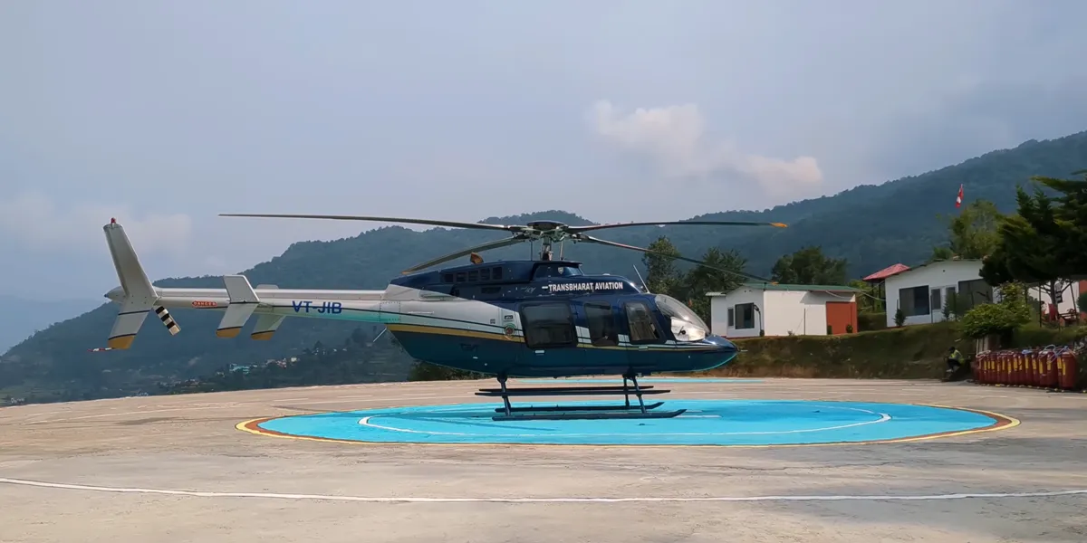helicopter parked at guptkashi helipad located near musafir resort
